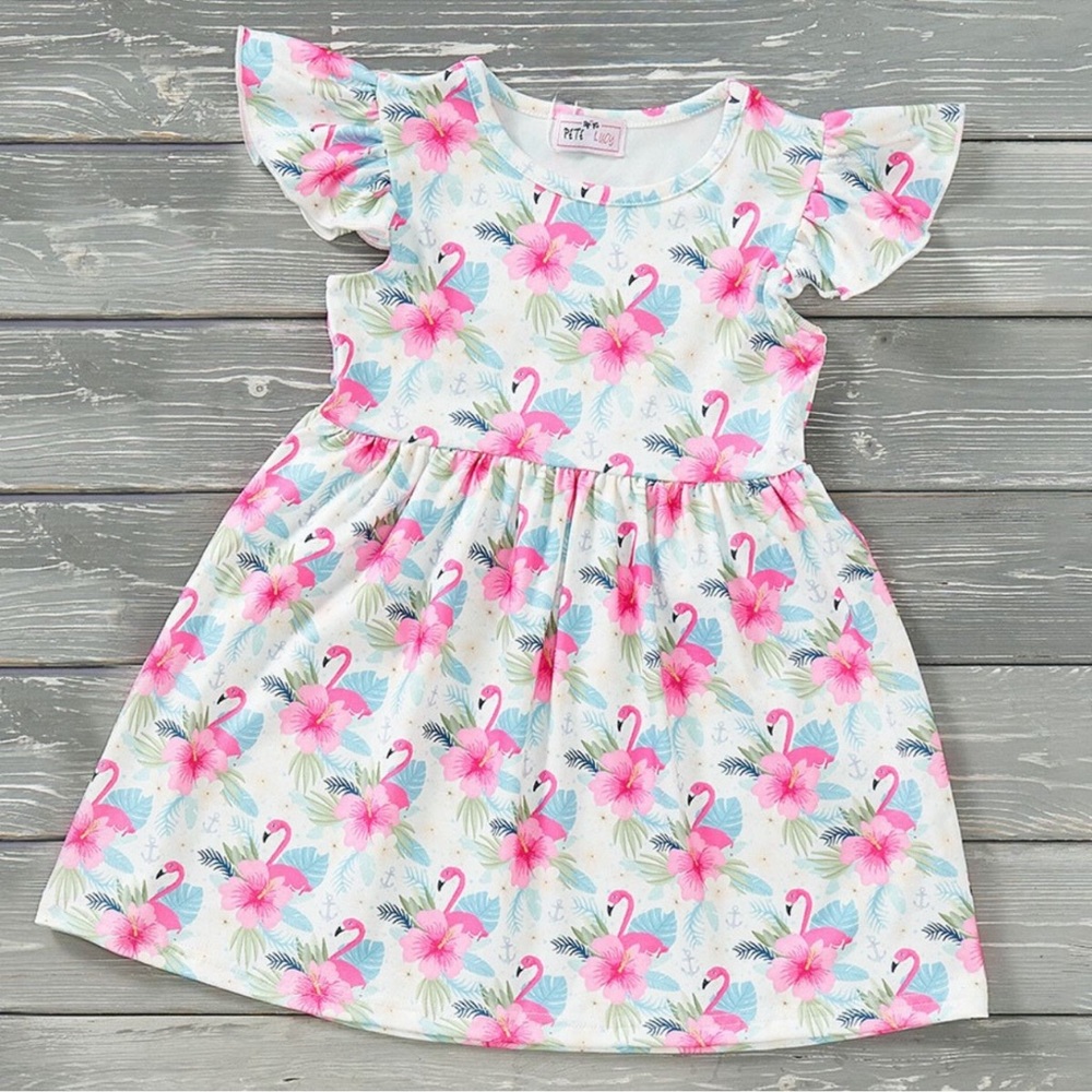 Pink and Blue Ruffled Tiered Sundress with Flutter Cap Sleeves